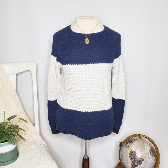 Blue/White GAP LS Stripe Knit Sweater - Sz M (EUC) - Picture 1 of 7